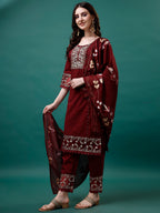 Embroidered Kurta With Pant & Embroidered Printed Dupatta, Multicolor - Hiral Fashion - Distacart