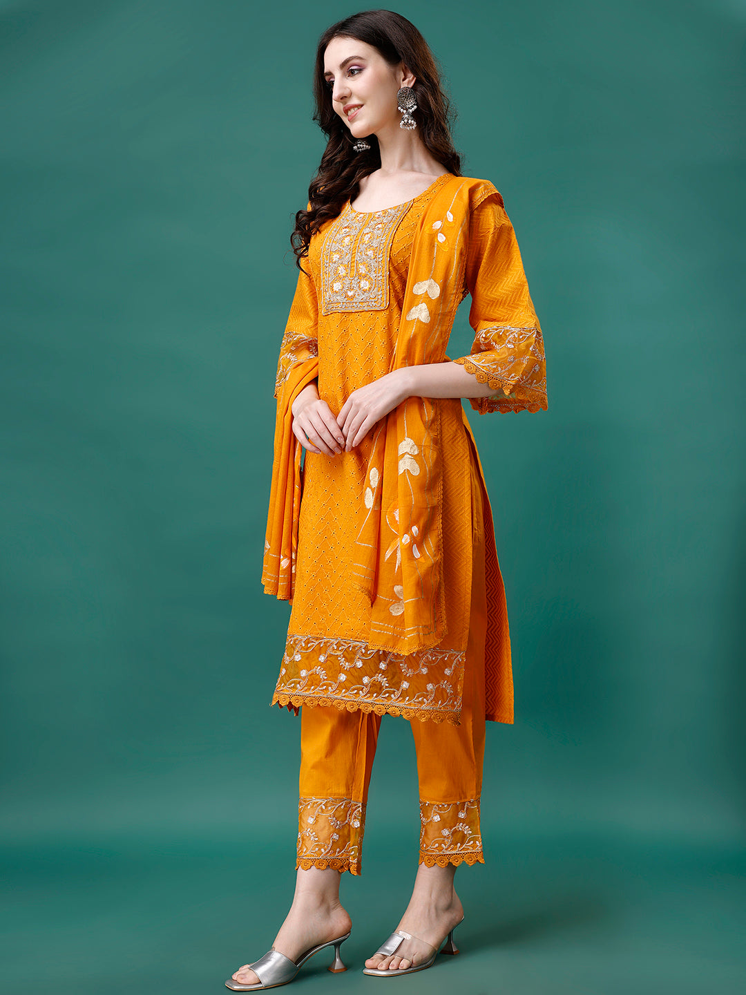 Embroidered Kurta With Pant & Embroidered Printed Dupatta, Multicolor - Hiral Fashion - Distacart