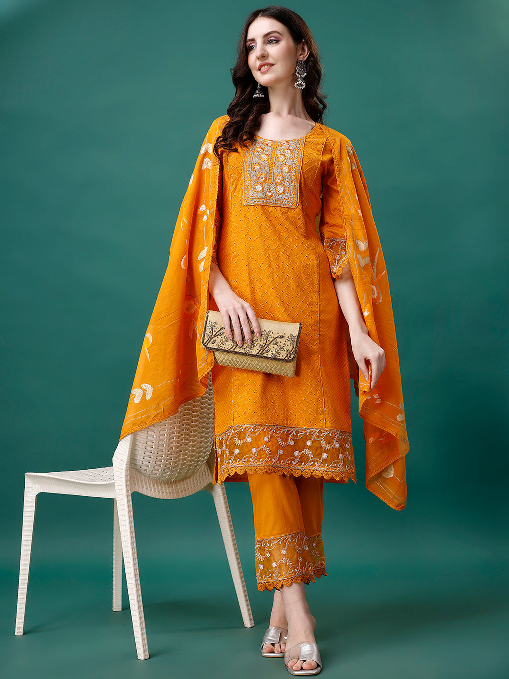 Embroidered Kurta With Pant & Embroidered Printed Dupatta, Multicolor - Hiral Fashion - Distacart