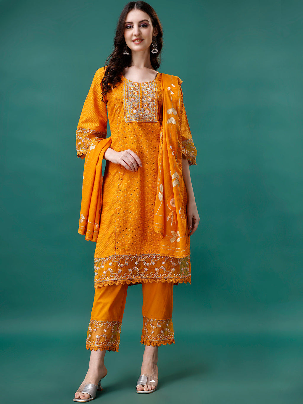 Embroidered Kurta With Pant & Embroidered Printed Dupatta, Multicolor - Hiral Fashion - Distacart
