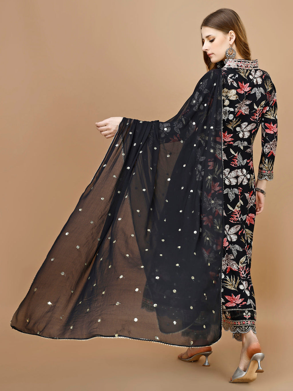 Floral Printed & Embroidered Anarkali Kurta With Embroidered Pant & Dupatta Premium Luxury, Multicolor - Hiral Fashion - Distacart