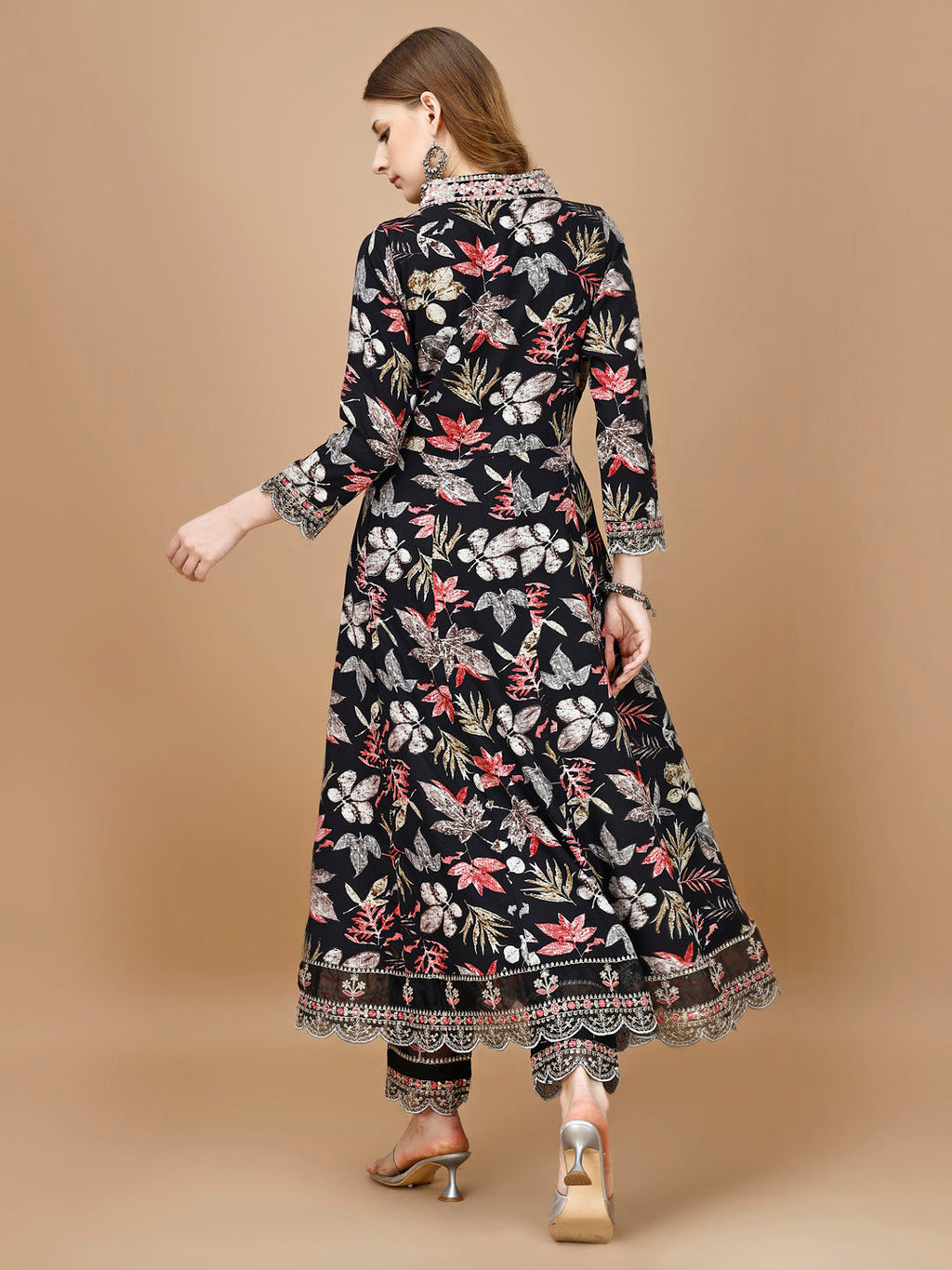 Floral Printed & Embroidered Anarkali Kurta With Embroidered Pant & Dupatta Premium Luxury, Multicolor - Hiral Fashion - Distacart