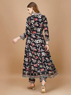 Floral Printed & Embroidered Anarkali Kurta With Embroidered Pant & Dupatta Premium Luxury, Multicolor - Hiral Fashion - Distacart