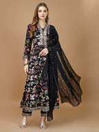 Floral Printed & Embroidered Anarkali Kurta With Embroidered Pant & Dupatta Premium Luxury, Multicolor - Hiral Fashion - Distacart