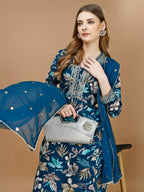 Floral Printed & Embroidered Anarkali Kurta With Embroidered Pant & Dupatta Premium Luxury, Multicolor - Hiral Fashion - Distacart