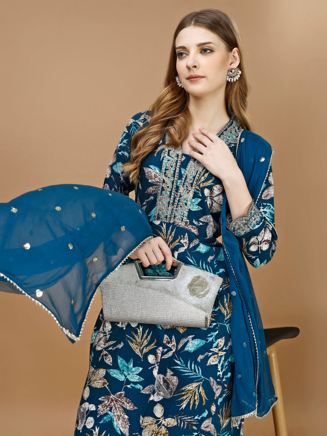 Floral Printed & Embroidered Anarkali Kurta With Embroidered Pant & Dupatta Premium Luxury, Multicolor - Hiral Fashion - Distacart