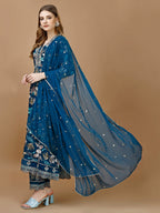 Floral Printed & Embroidered Anarkali Kurta With Embroidered Pant & Dupatta Premium Luxury, Multicolor - Hiral Fashion - Distacart