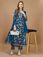 Floral Printed & Embroidered Anarkali Kurta With Embroidered Pant & Dupatta Premium Luxury, Multicolor - Hiral Fashion - Distacart