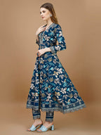 Floral Printed & Embroidered Anarkali Kurta With Embroidered Pant & Dupatta Premium Luxury, Multicolor - Hiral Fashion - Distacart