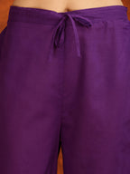 Embroidered & Printed Cotton Kurta With Pant And Dupatta, Purple - Hiral Fashion - Distacart