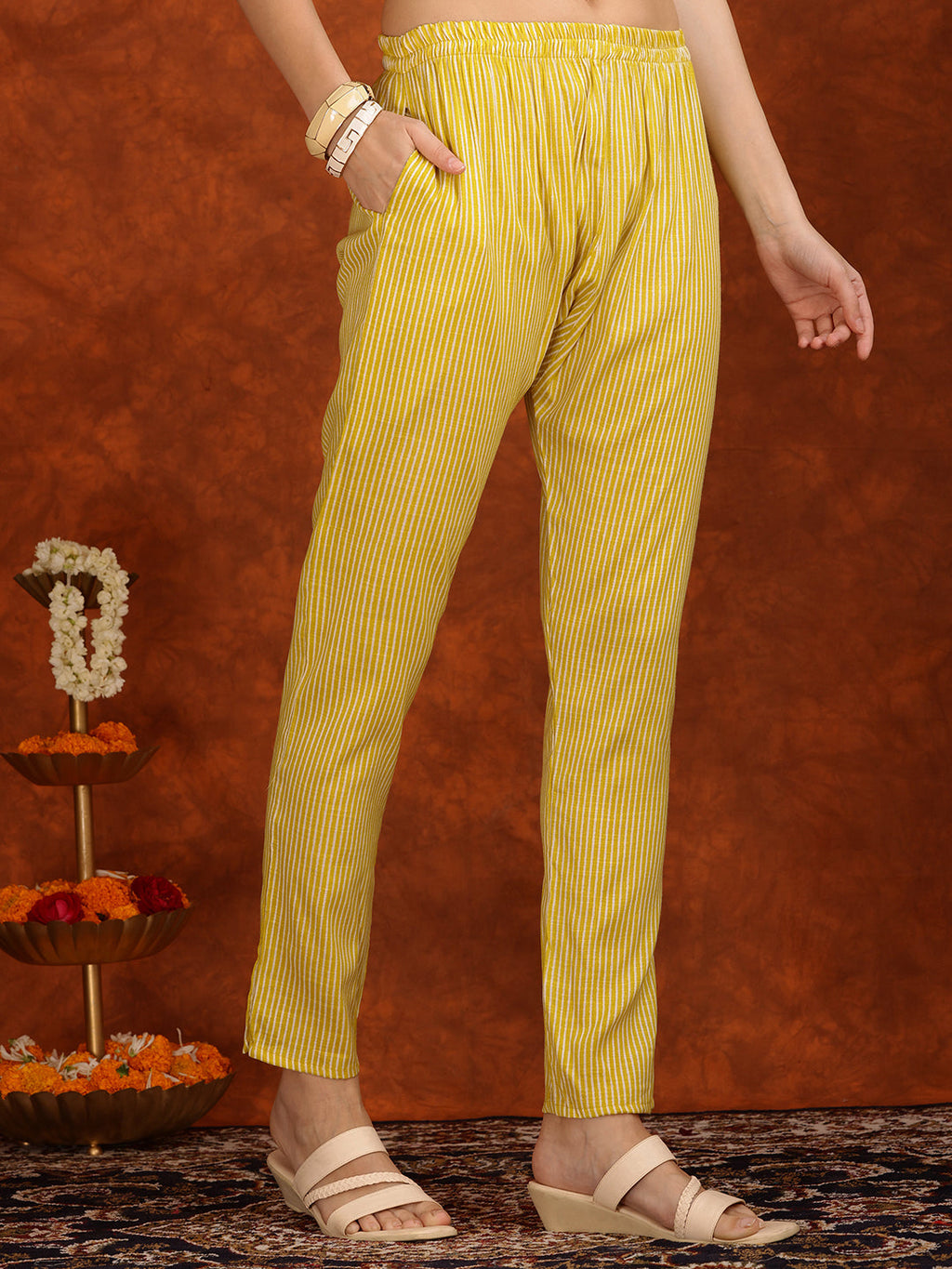 Embroidered & Printed Cotton Kurta With Pant And Dupatta, Yellow - Hiral Fashion - Distacart