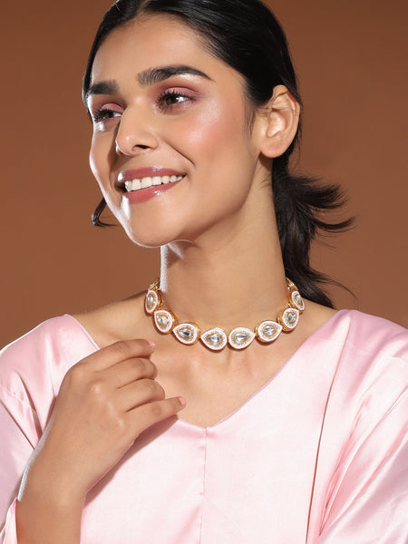 Pink Brass Gold-Polished Kundan Necklace - Ruby Raang
