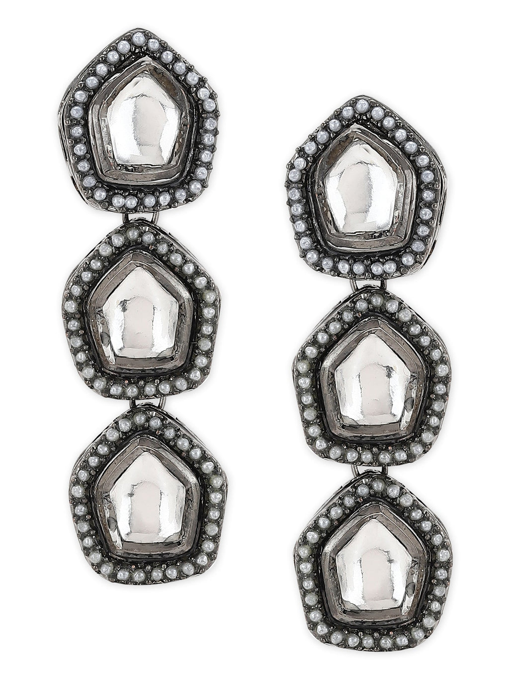 Black Geometric Kundan Drop Earrings - Ruby Raang - Distacart