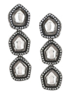 Black Geometric Kundan Drop Earrings - Ruby Raang - Distacart