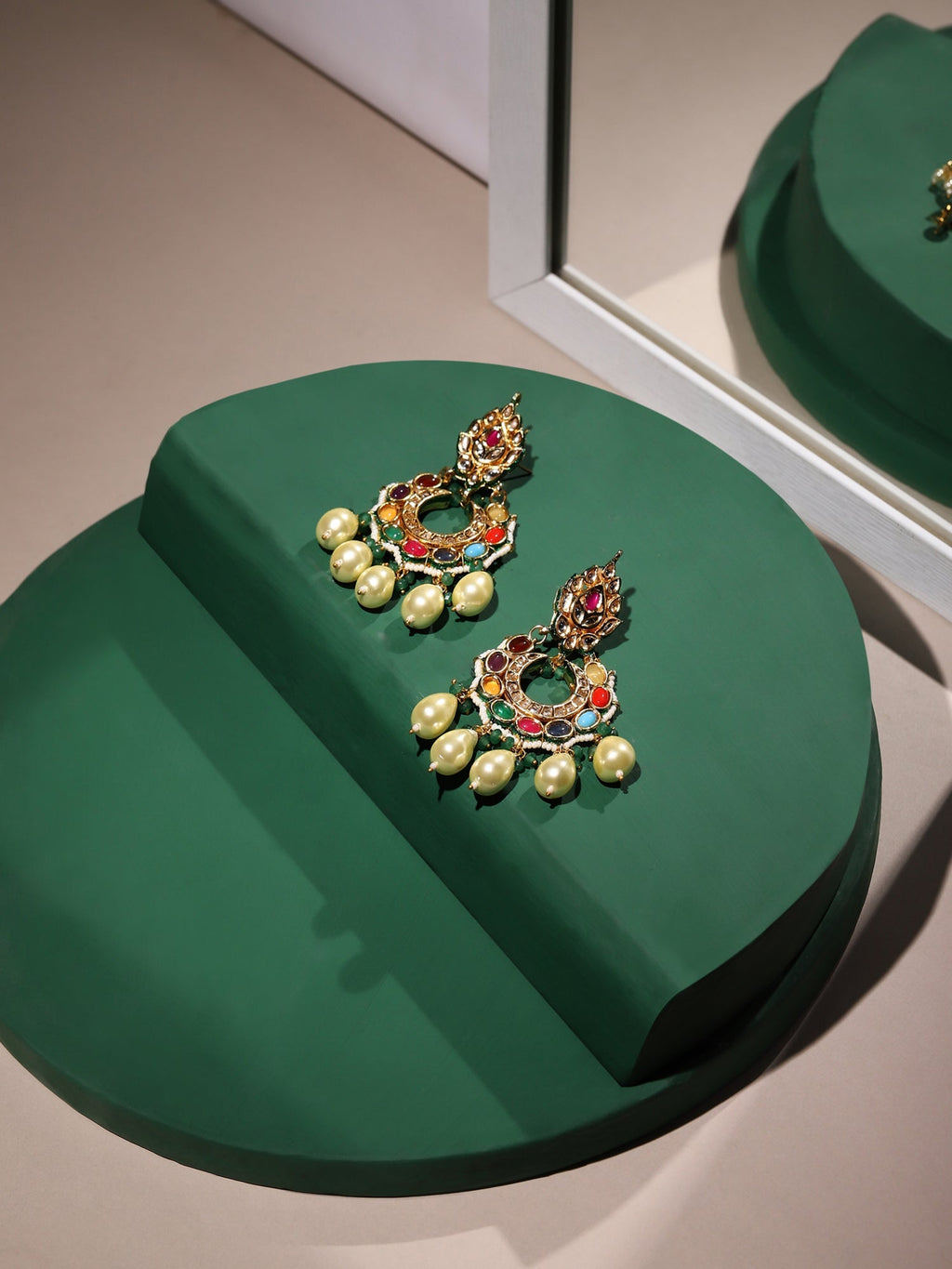 Multicoloured Gold Plated Circular Drop Earrings - Ruby Raang - Distacart