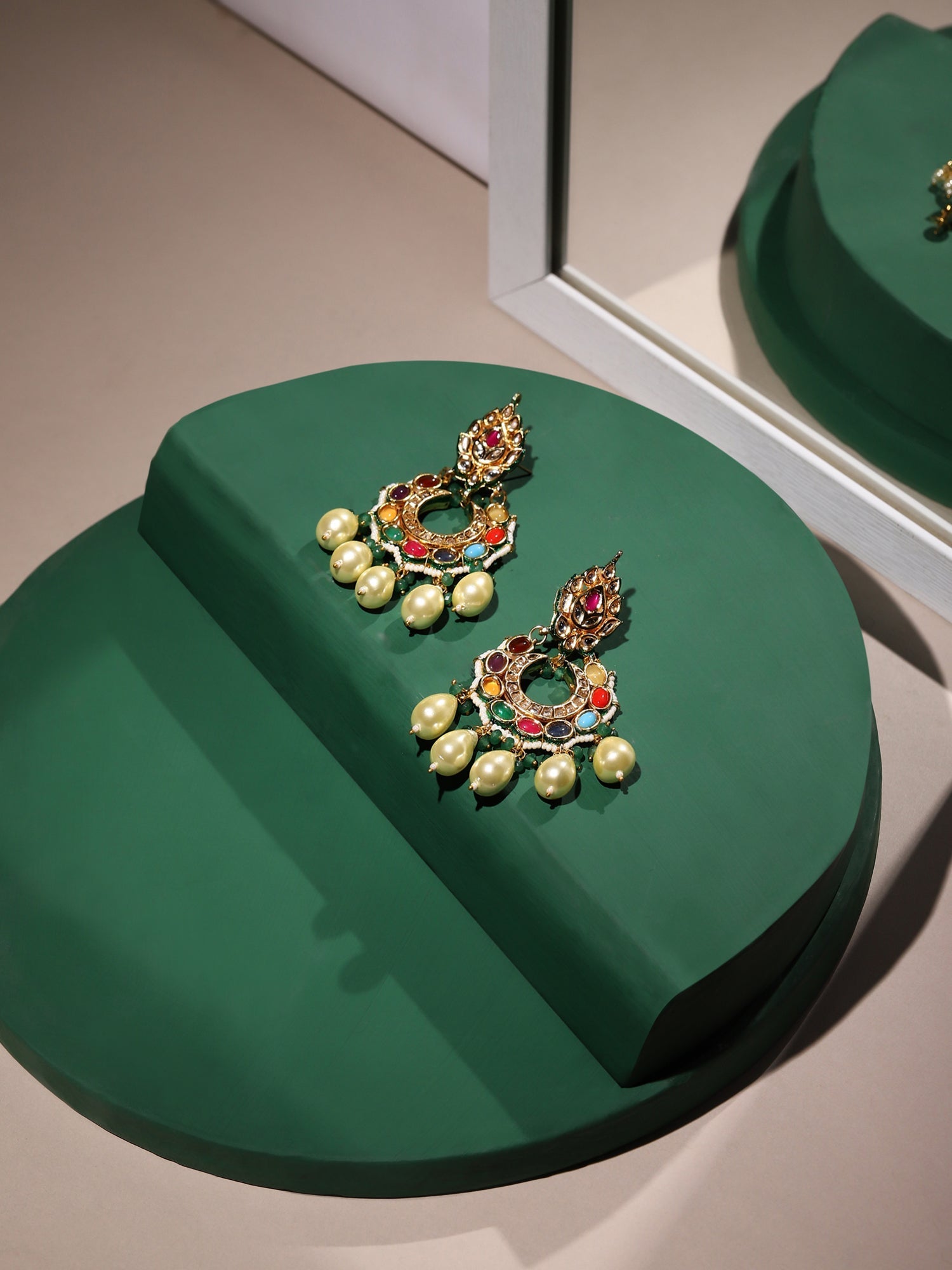 Multicoloured Gold Plated Circular Drop Earrings - Ruby Raang - Distacart