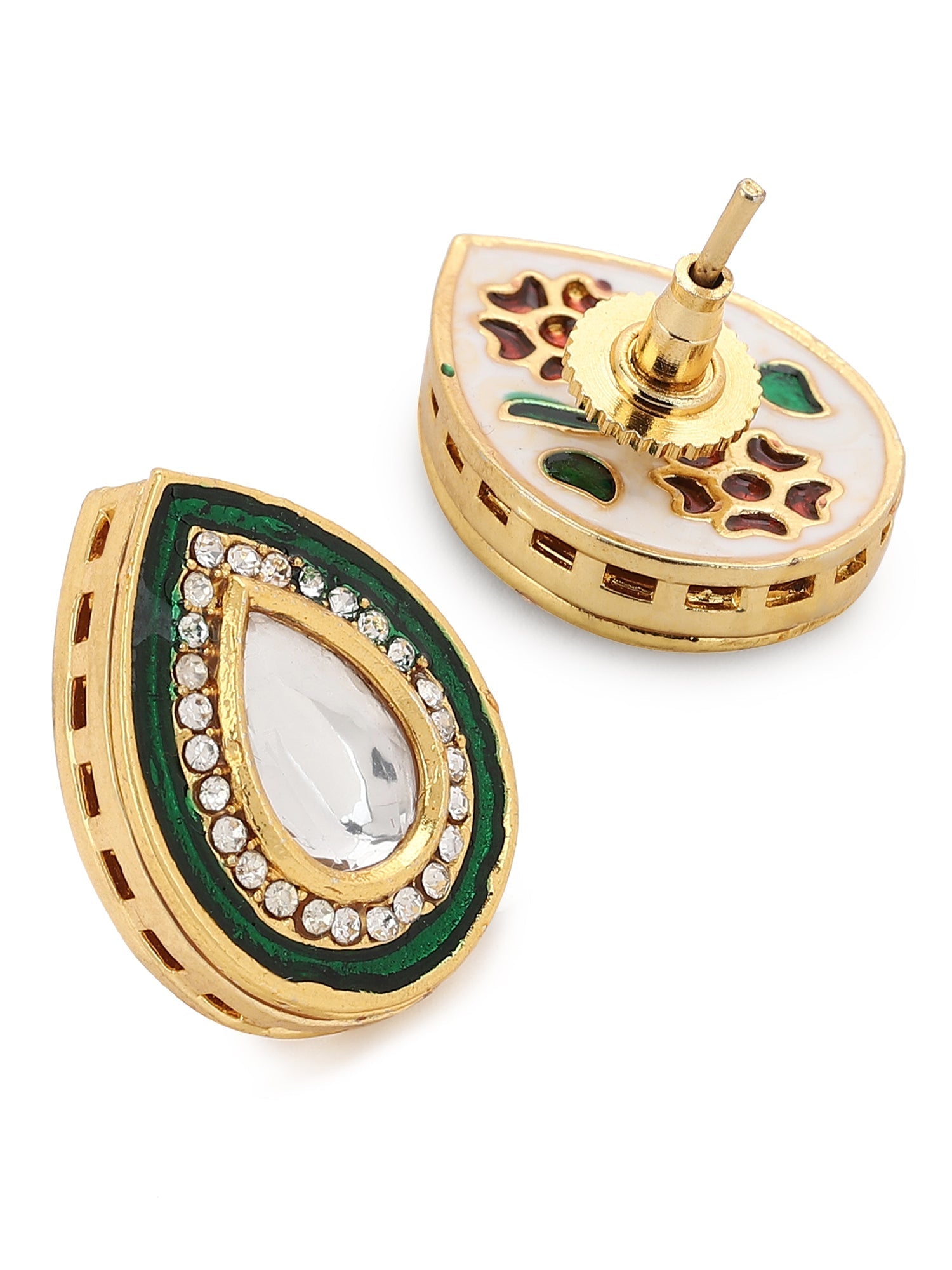 Green Gold Plated Teardrop Shaped Studs Earrings - Ruby Raang - Distacart
