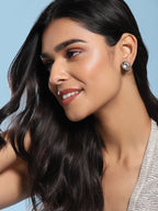 Black Teardrop Kundan Shaped Studs Earrings - Ruby Raang - Distacart