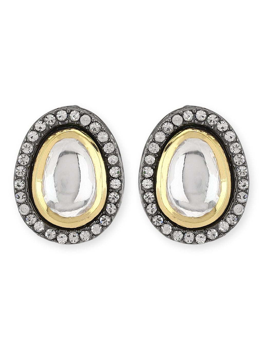 Black Teardrop Kundan Shaped Studs Earrings - Ruby Raang - Distacart