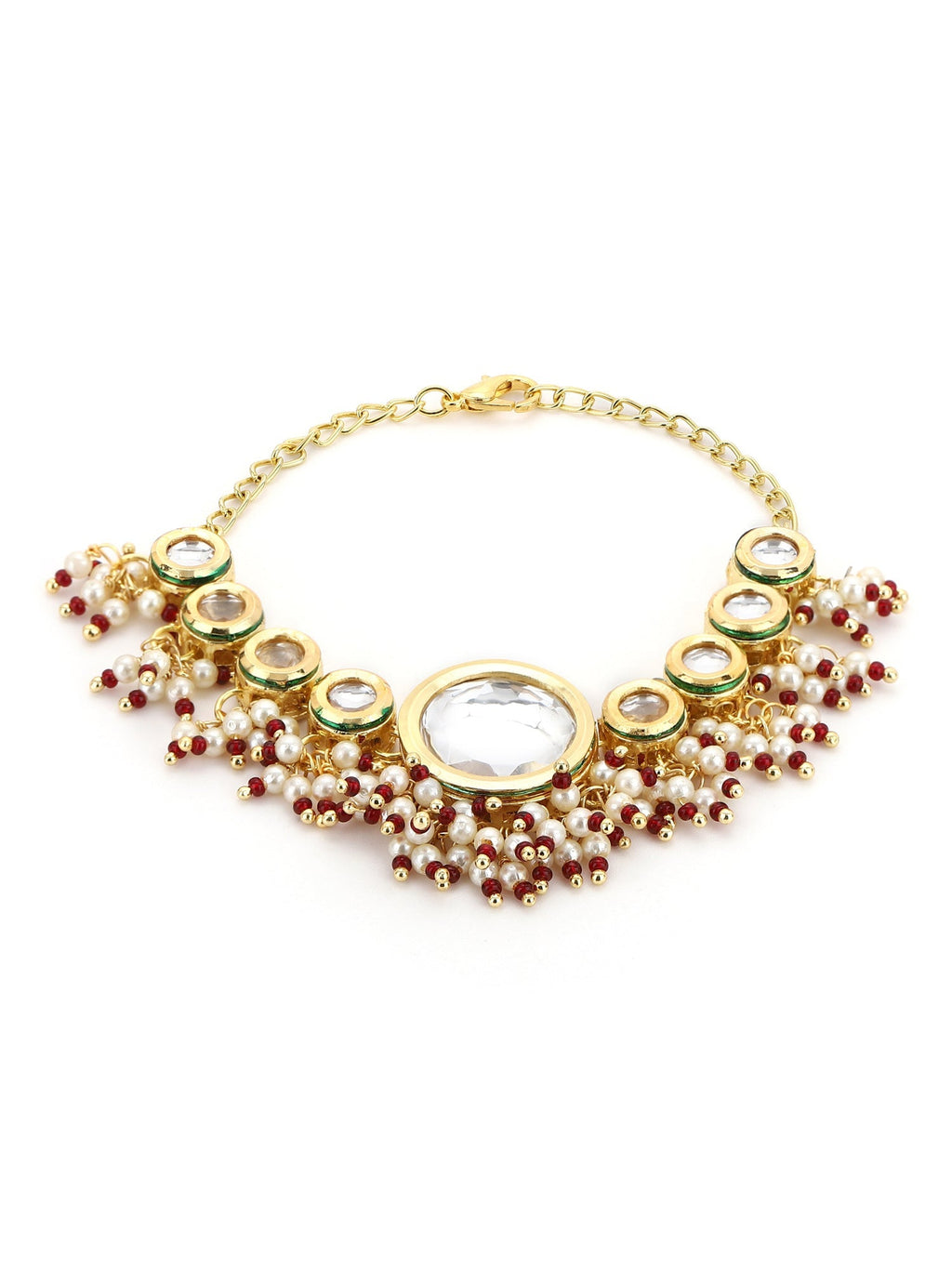 Women's Gold-Toned White Brass Kundan Gold-Plated Wraparound Bracelet - Ruby Raang - Distacart