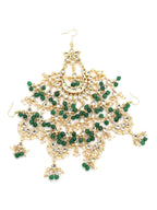Gold-Plated White Green Kundan-Studded Beaded Jhoomar Passa - Ruby Raang - Distacart