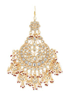 Women's Gold-Plated White Red Kundan-Studded Beaded Jhumar Passa - Ruby Raang - Distacart