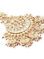 Women's Gold-Plated White Red Kundan-Studded Beaded Jhumar Passa - Ruby Raang - Distacart