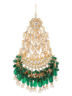 Gold-Plated Green White Kundan-Studded Jhumar Passa - Ruby Raang - Distacart