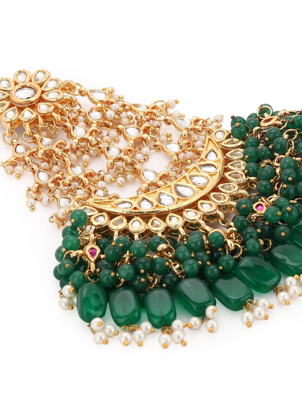 Gold-Plated Green White Kundan-Studded Jhumar Passa - Ruby Raang - Distacart