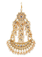Gold-Plated White Gold Kundan-Studded Beaded Jhoomar Passa - Ruby Raang - Distacart