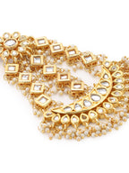 Gold-Plated White Gold Kundan-Studded Beaded Jhoomar Passa - Ruby Raang - Distacart