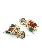 Gold-Plated Green White Kundan Stone-Studded Pearl-Beaded Jewellery Set - Ruby Raang - Distacart