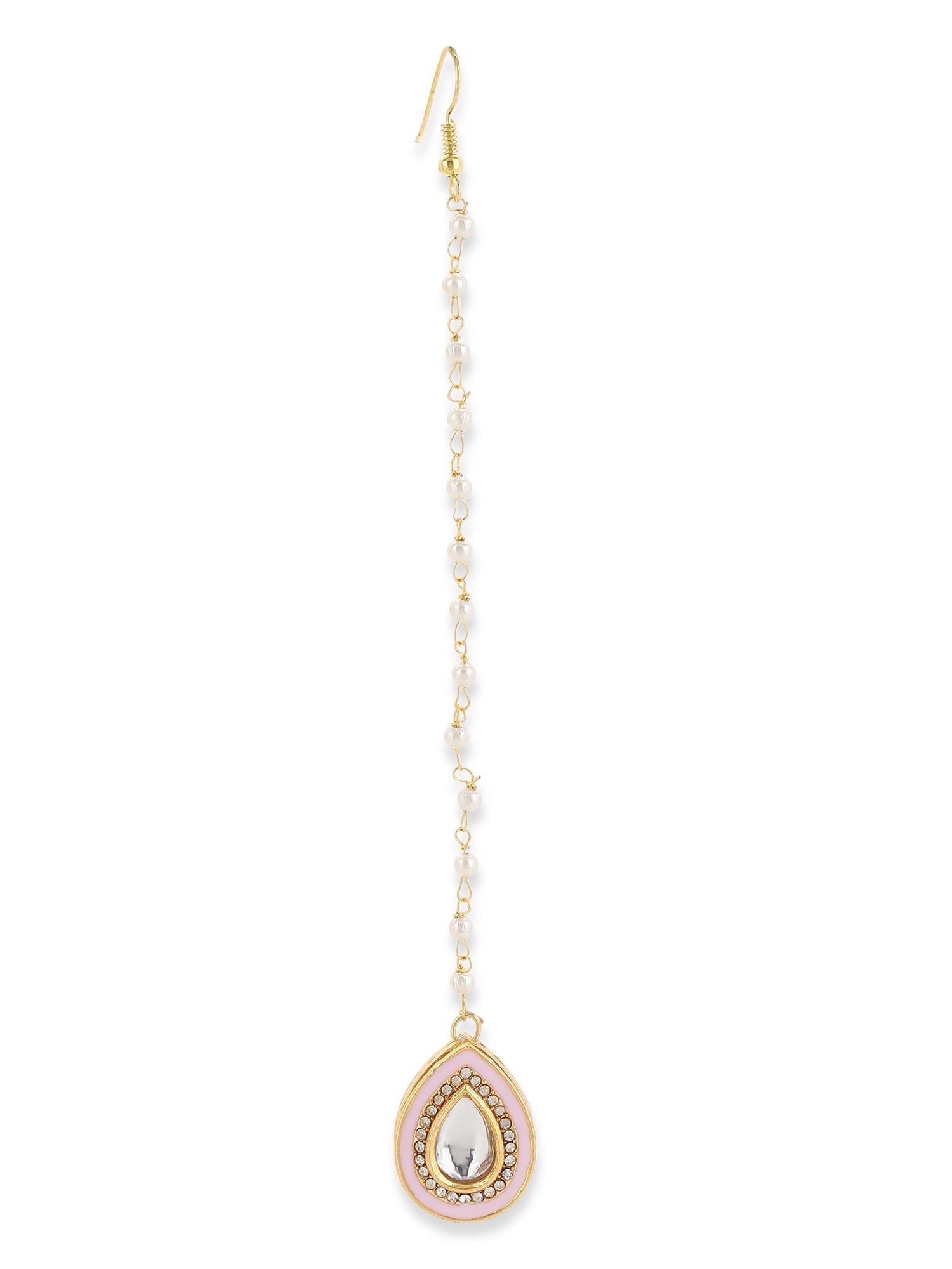 Gold Plated Pink Kundan Studded Maang Tikka - Ruby Raang - Distacart