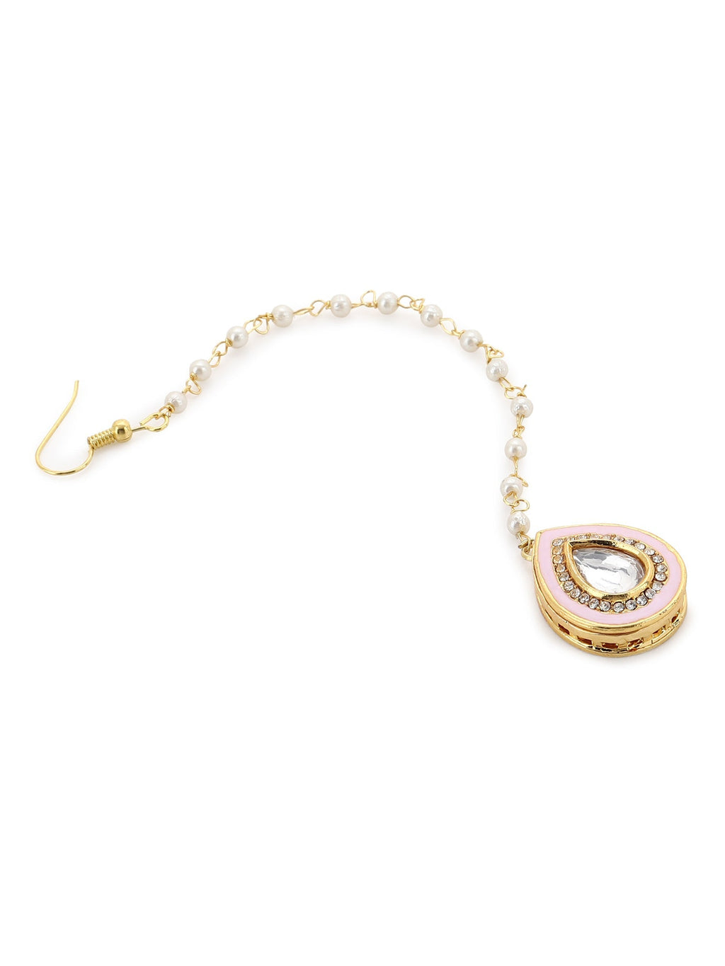 Gold Plated Pink Kundan Studded Maang Tikka - Ruby Raang - Distacart