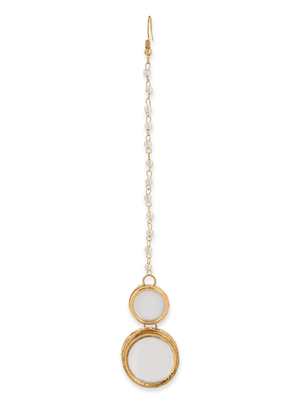 Gold-Plated White Kundan Studded Beaded Maang Tikka - Ruby Raang - Distacart