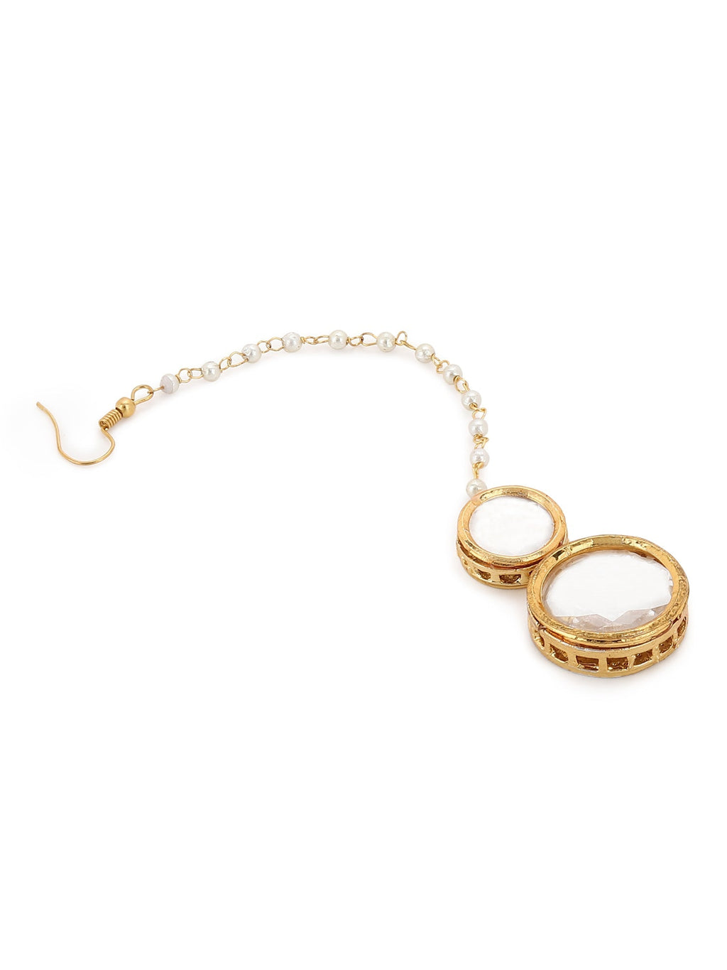 Gold-Plated White Kundan Studded Beaded Maang Tikka - Ruby Raang - Distacart