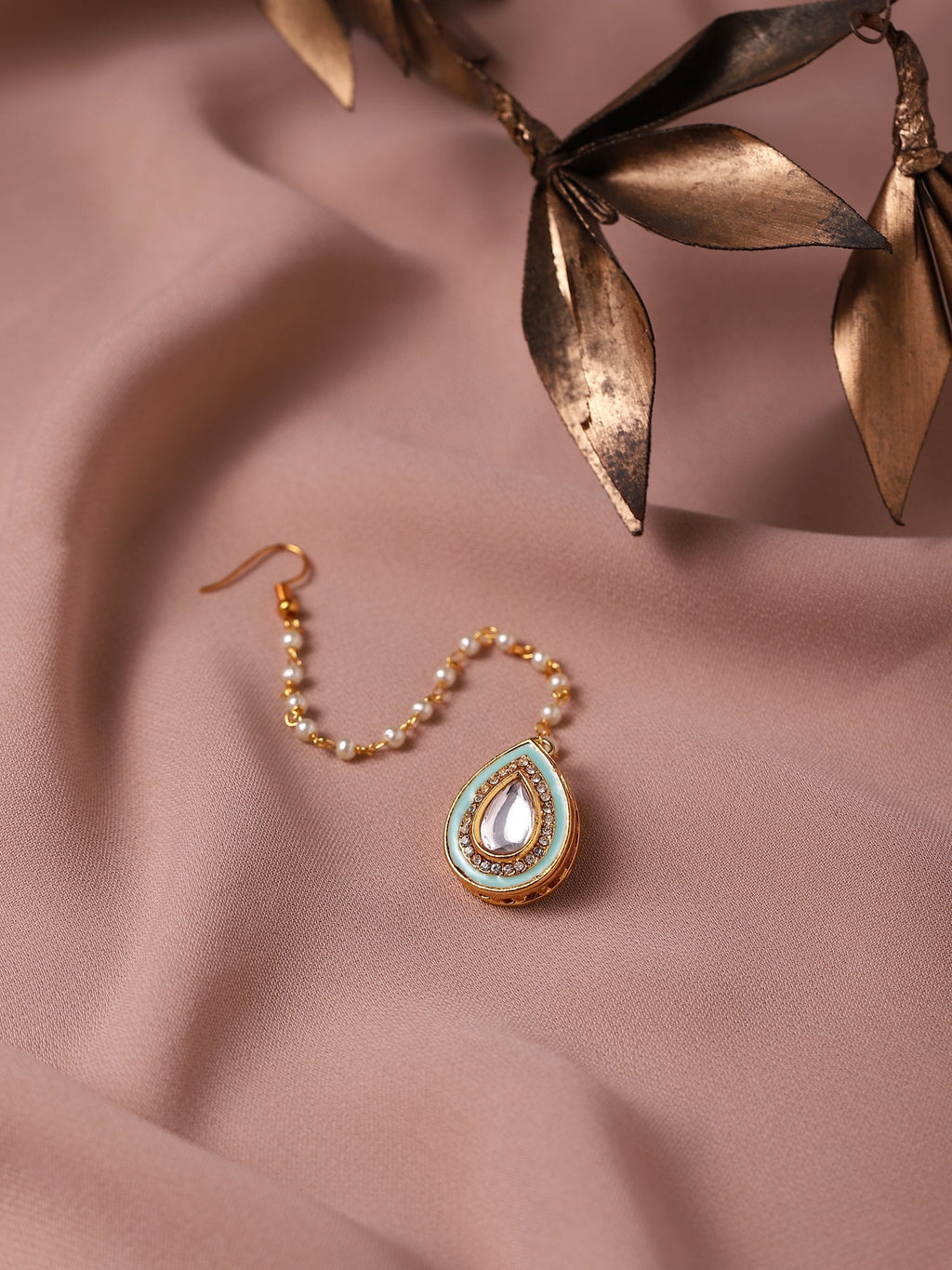 Gold-Plated White Kundan-Studded Maangtika - Ruby Raang - Distacart