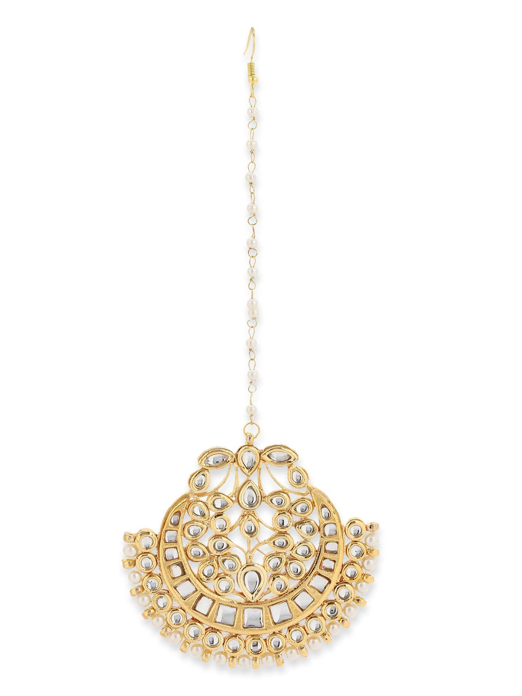 Gold-Plated White Kundan-Studded Maang Tikka - Ruby Raang - Distacart