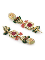 Gold-Plated Multicolored Kundan-Studded Beaded Jewellery Set - Ruby Raang - Distacart