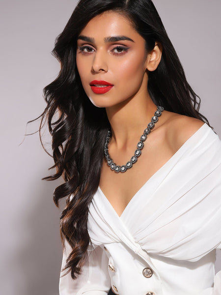 Black Brass Rhodium-Plated Necklace - Ruby Raang