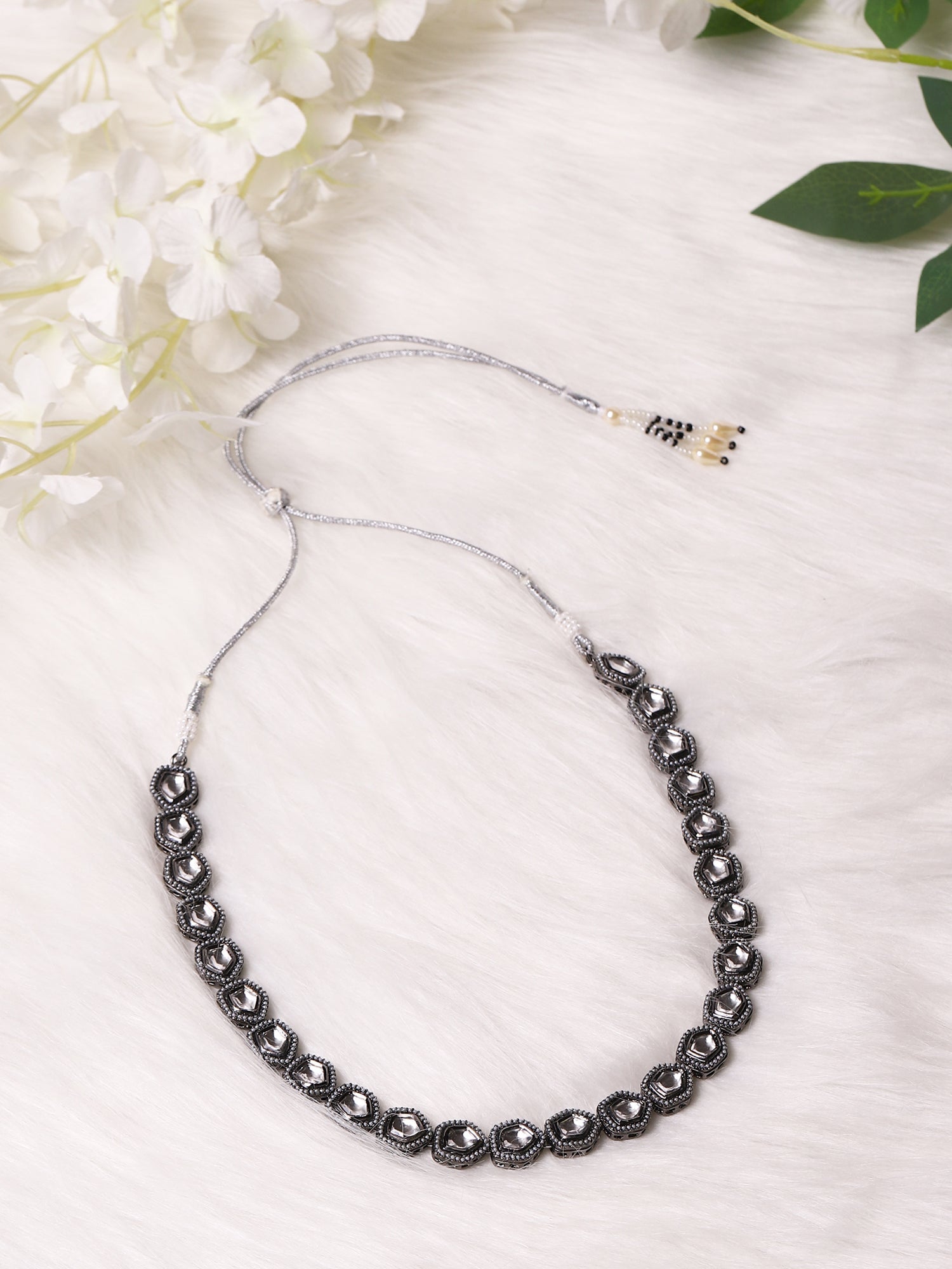 Black Brass Rhodium-Plated Necklace - Ruby Raang - Distacart