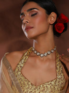 Gold-Toned Green Brass Rhodium-Plated Kundan Necklace - Ruby Raang - Distacart