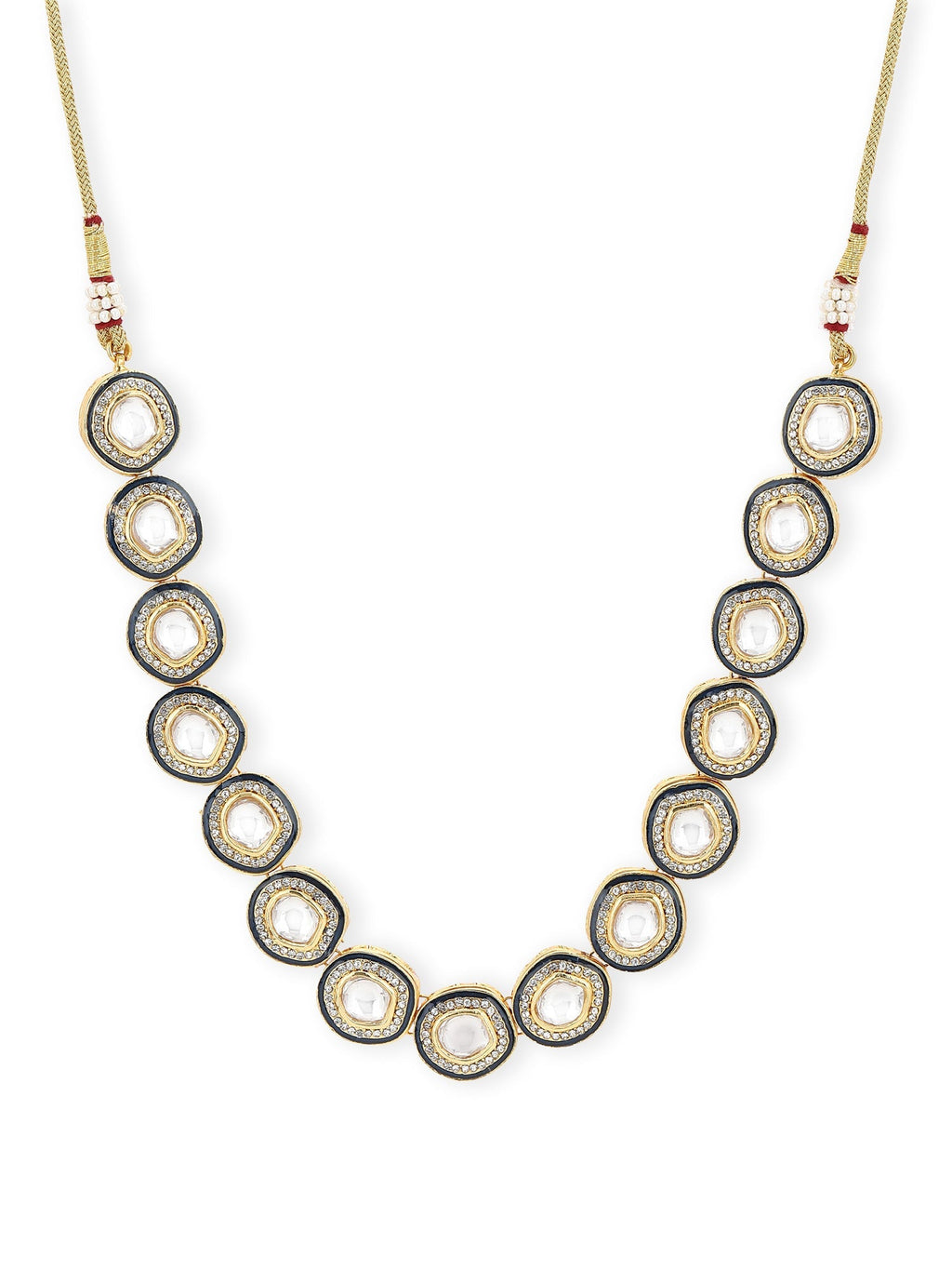 Gold-Toned Green Brass Rhodium-Plated Kundan Necklace - Ruby Raang - Distacart