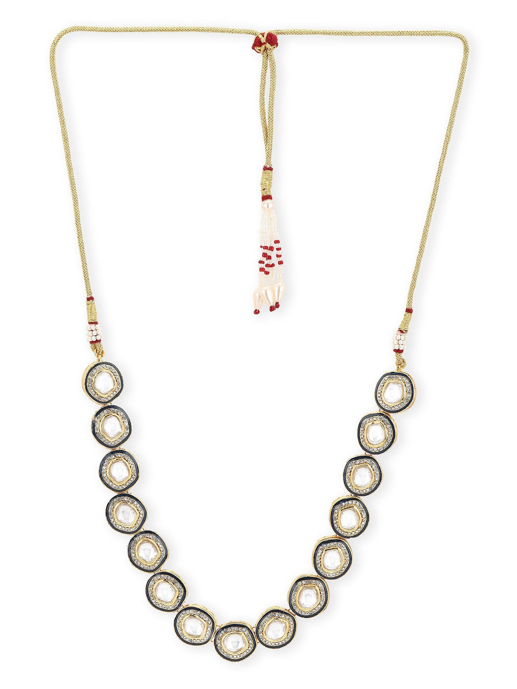 Gold-Toned Green Brass Rhodium-Plated Kundan Necklace - Ruby Raang - Distacart