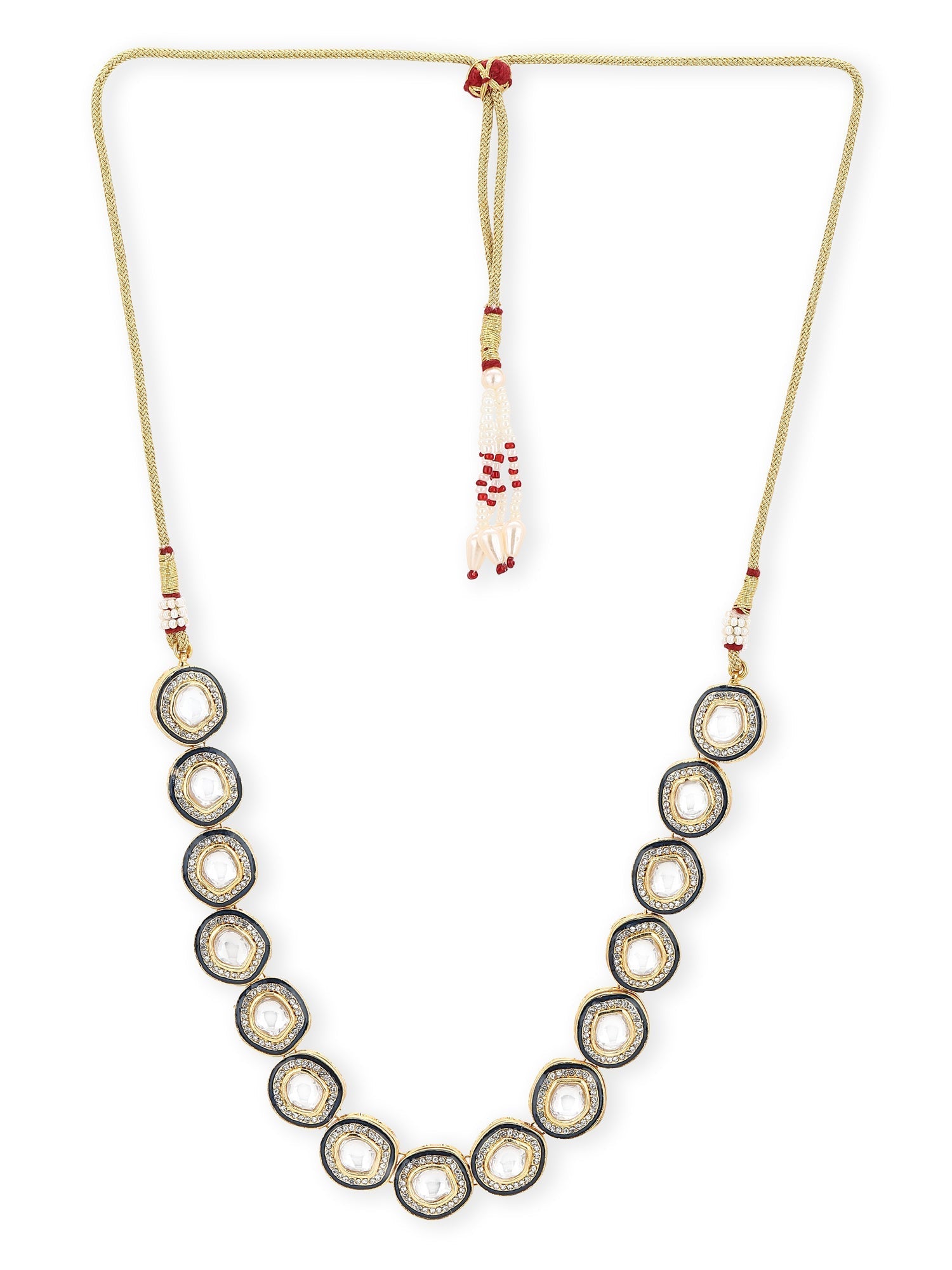Gold-Toned Green Brass Rhodium-Plated Kundan Necklace - Ruby Raang - Distacart