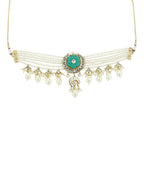 White Blue Brass Gold-Plated Necklace - Ruby Raang - Distacart
