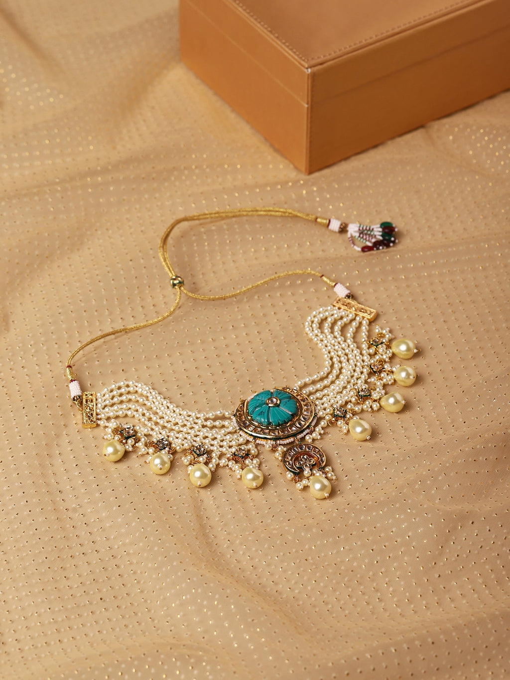 White Blue Brass Gold-Plated Necklace - Ruby Raang - Distacart