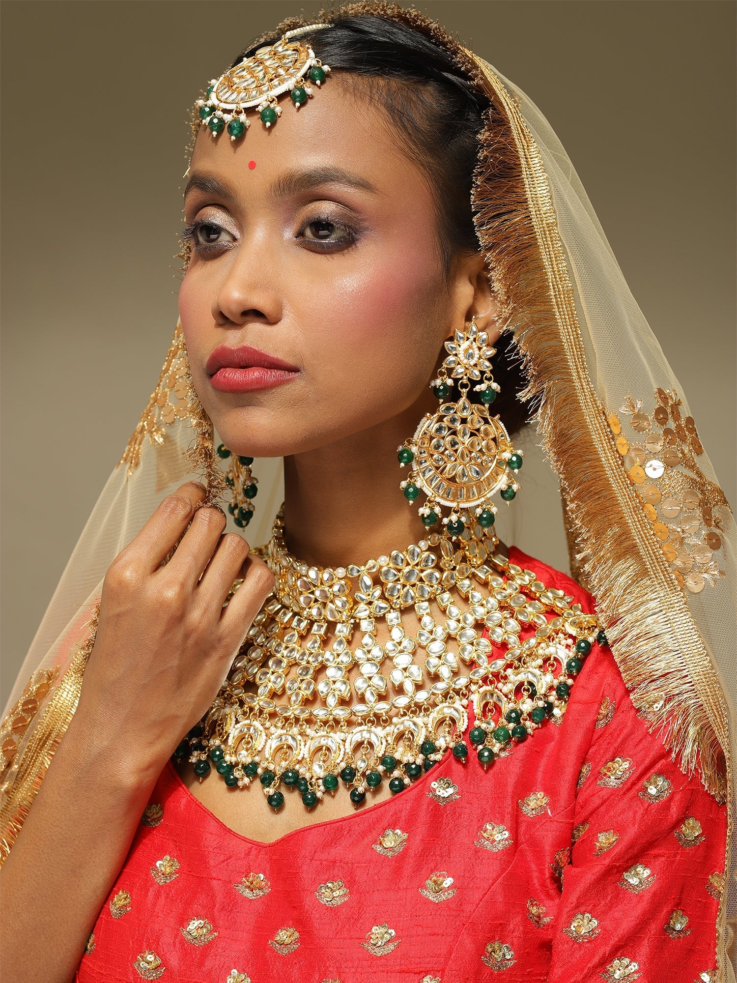 Gold-Plated Gold Kundan Studded Maharani Jewellery Set - Ruby Raang - Distacart