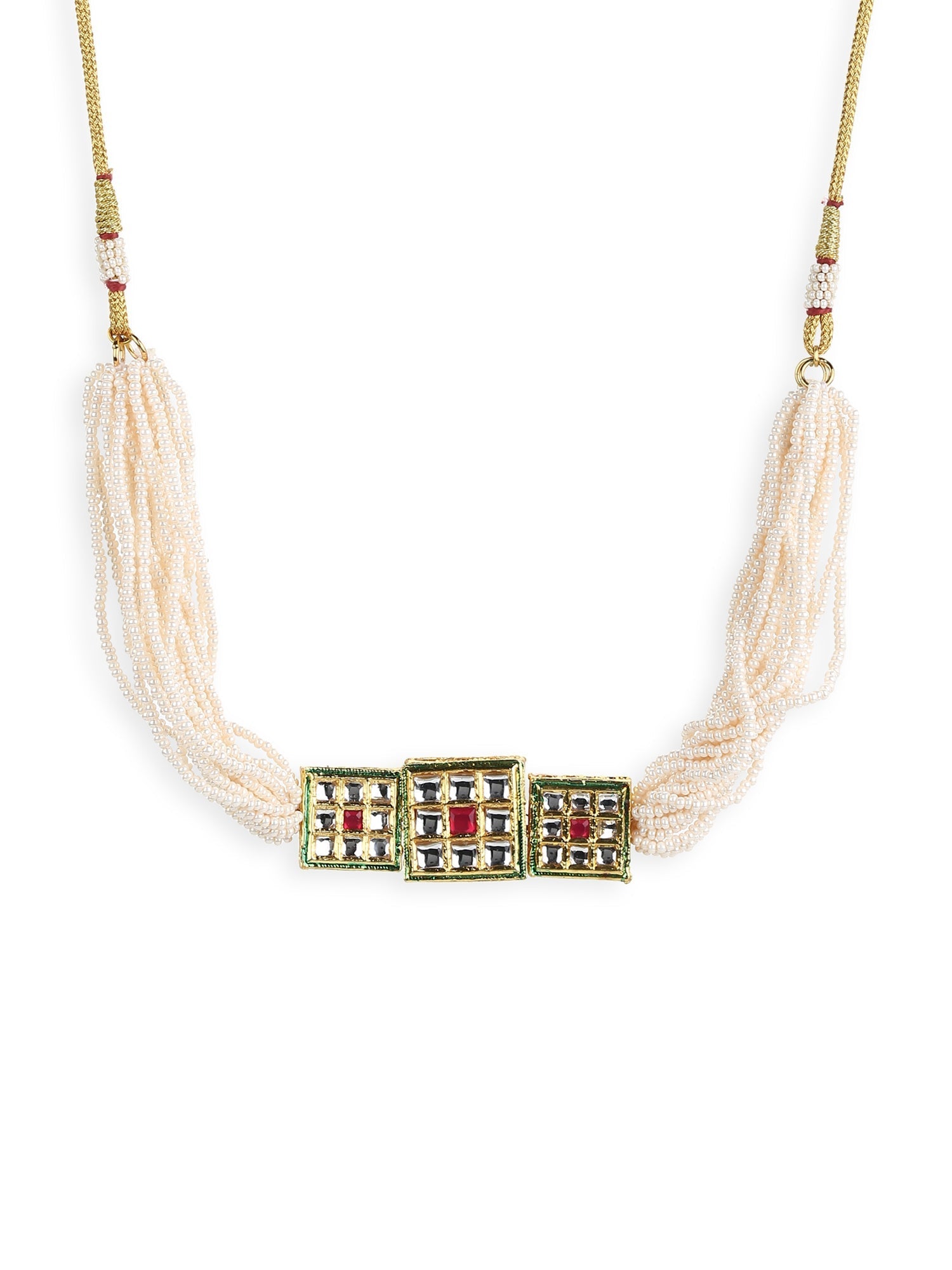 Gold-Toned White Gold-Plated Handcrafted Necklace - Ruby Raang - Distacart