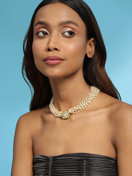 Gold-Toned White Gold-Polished Handcrafted Necklace - Ruby Raang